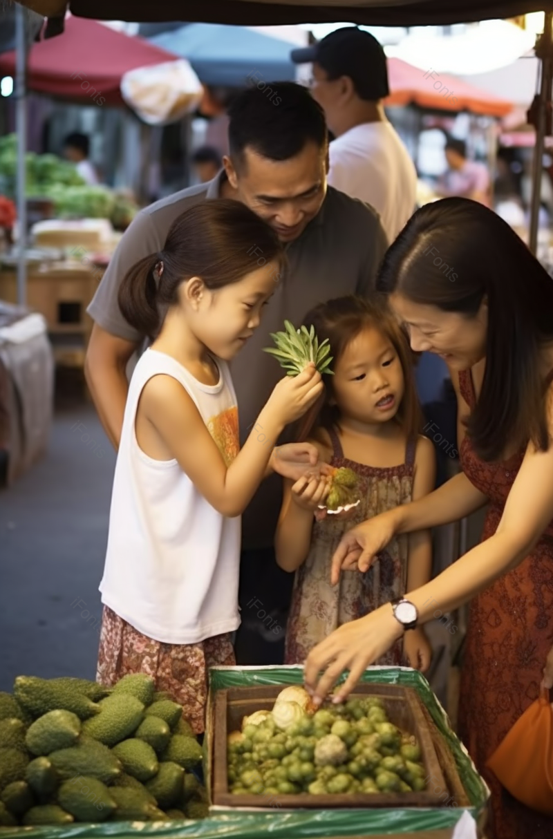 快乐的年轻家庭在街头品尝美食摄影实拍,高清,摄影图,摄影图片,图片大全,摄影图免费下载